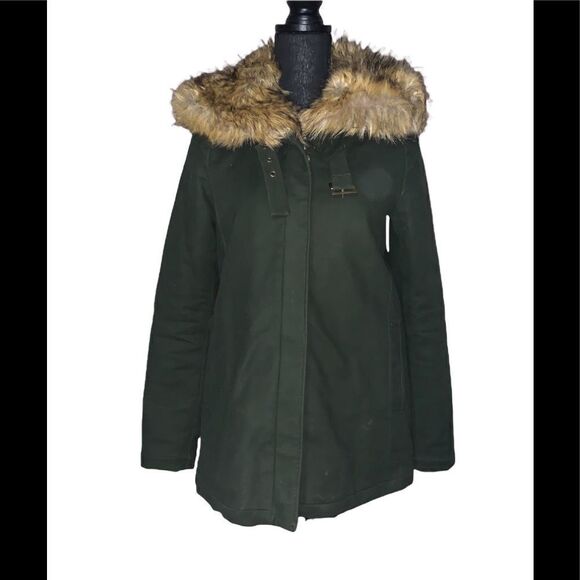 Zara Trafaluc Faux Fur Collar Coat - Picture 1 of 6